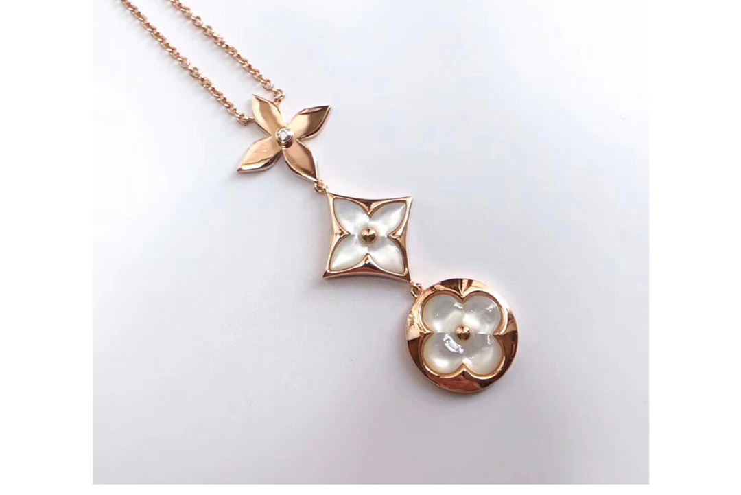 Louis Vuitton White Mother of Pearl 3 Blossom Flowers Necklace - Original Replica Club