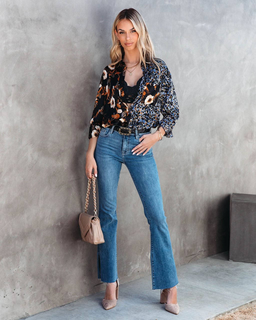 October Botanicals Satin Floral Button Down Top - Se7enfashion