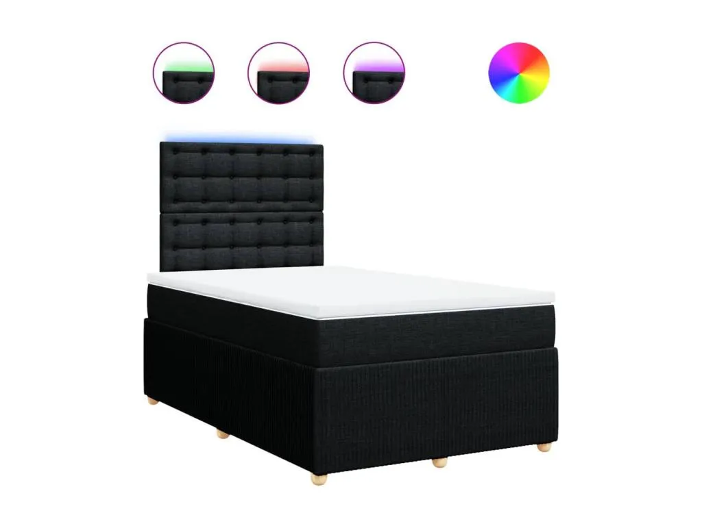 Cama box spring con colchón tela negro 120x190 cm osz3519564