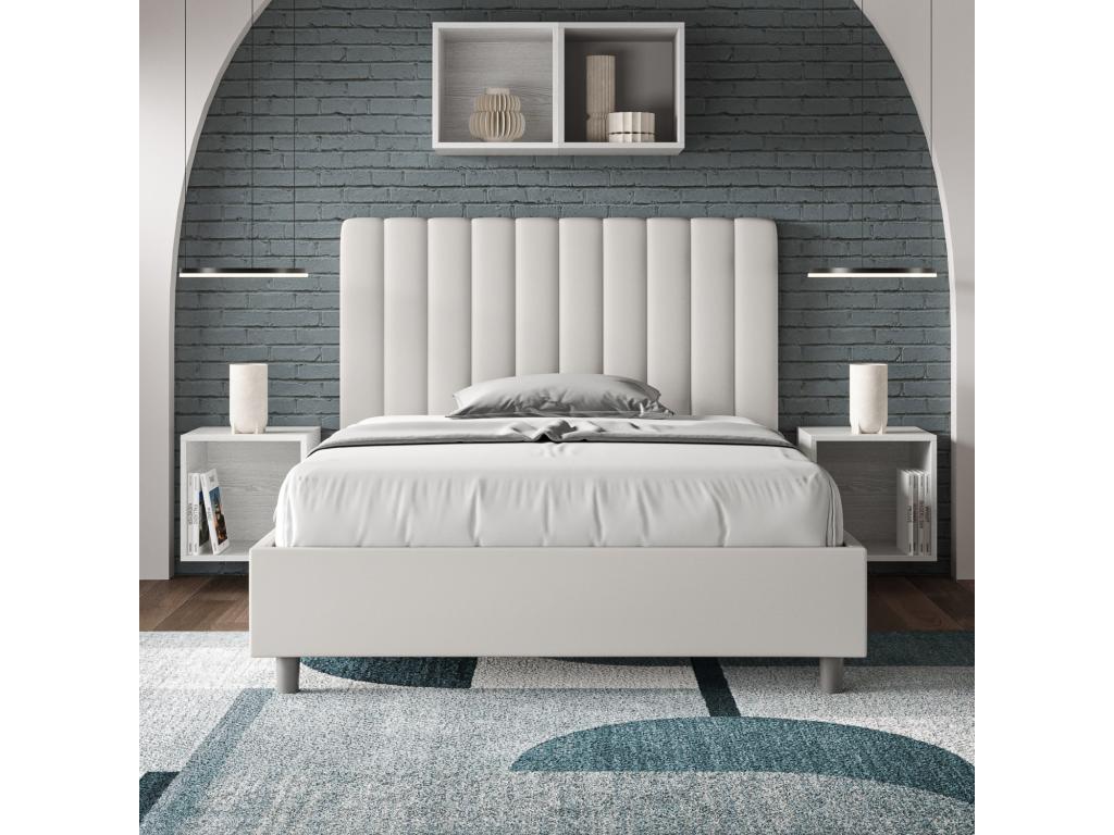 Cama doble con somier acolchada 140x200 cuero sintético Lujodec Agueda
