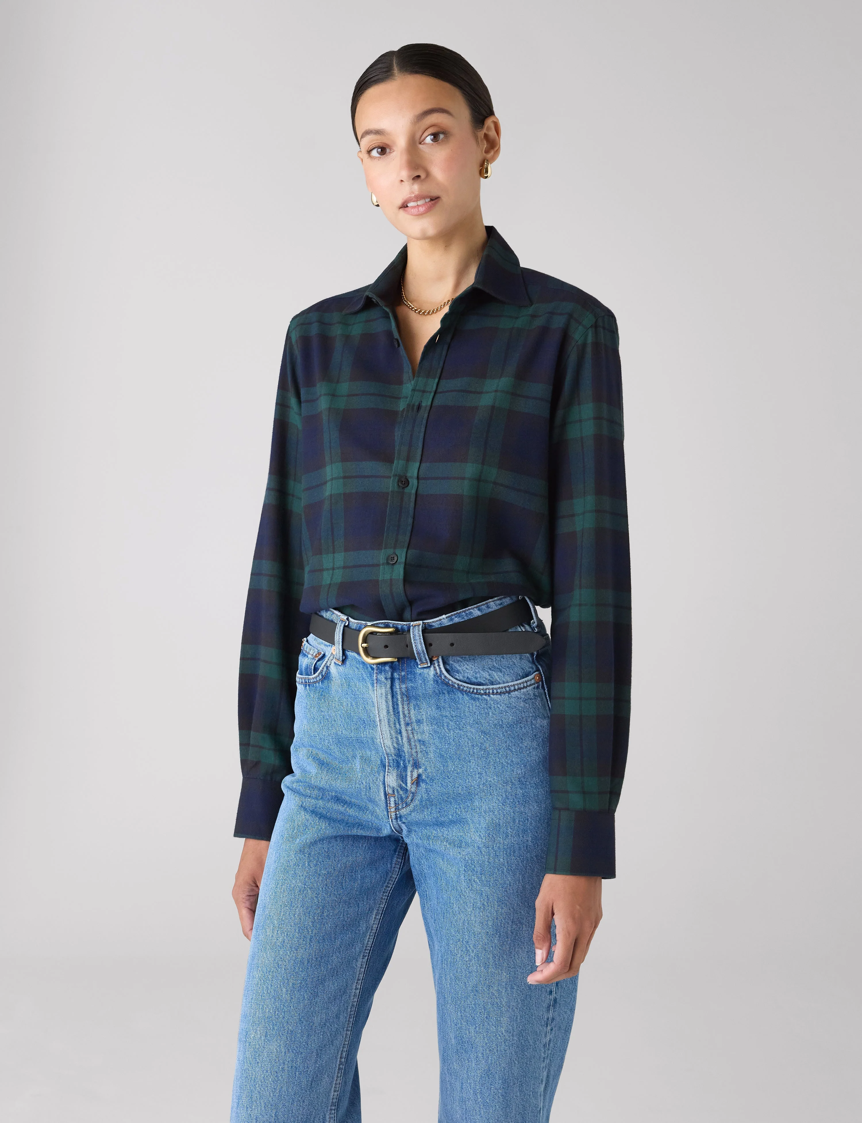 The Boyfriend: Fine Brushed, Heritage Green Check