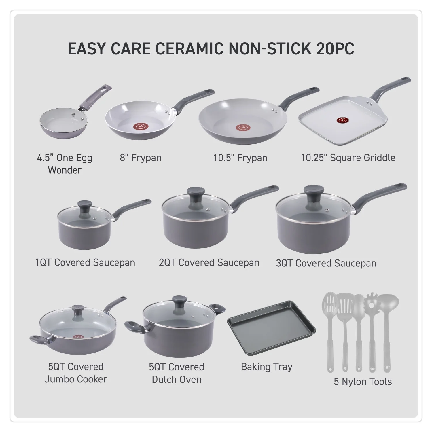 T-fal Easy Care Ceramic, 20 Piece Pots and Pans Cookware Set, Electric Blue - Image 11
