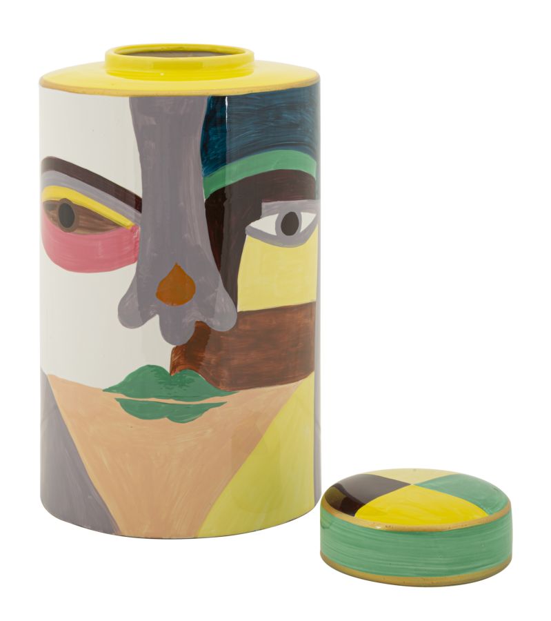 Veelkleurige keramische vaas met deksel cm ø 19x33