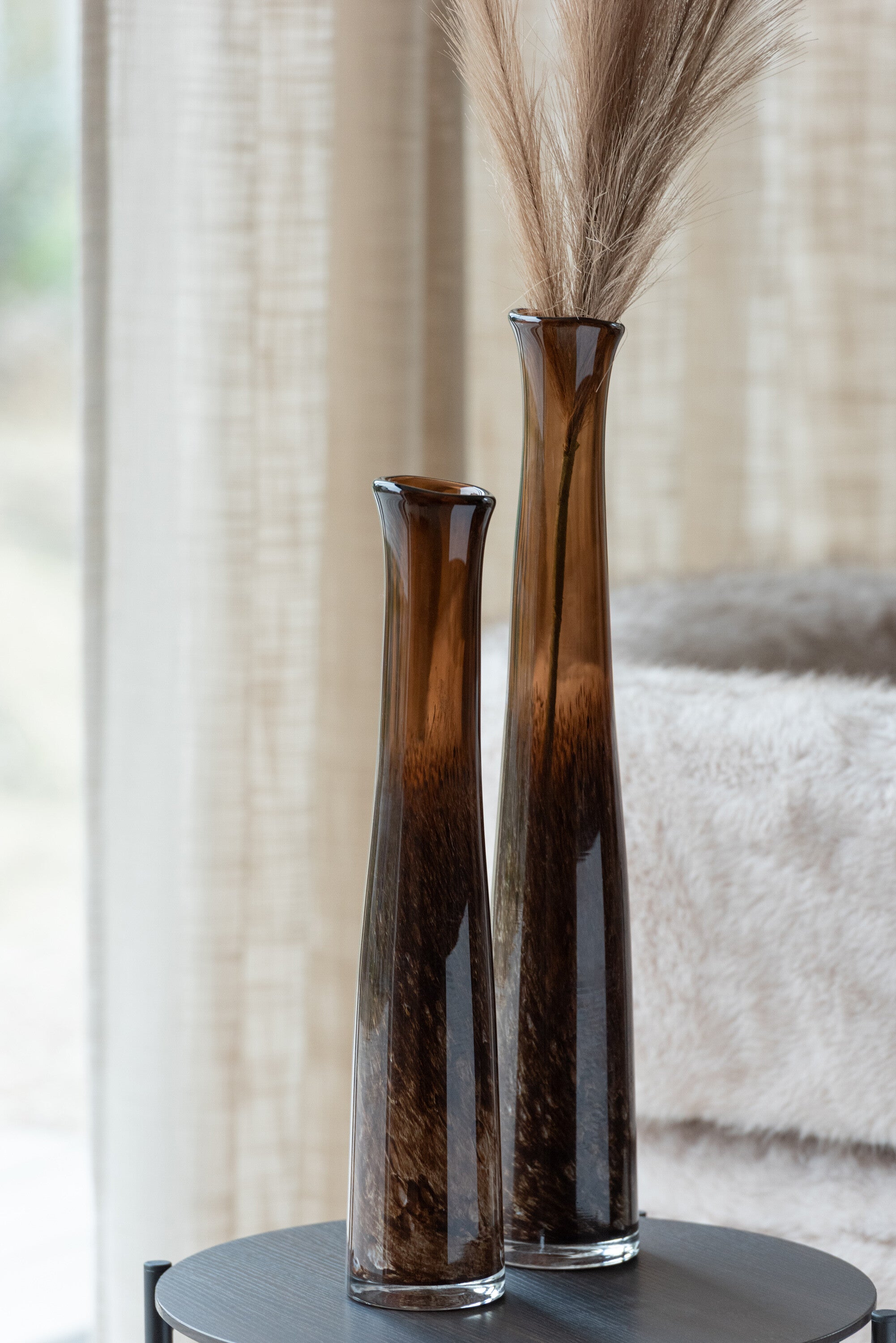 J-Line vaas Cilinder - glas - bruin - large - 60 cm hoog