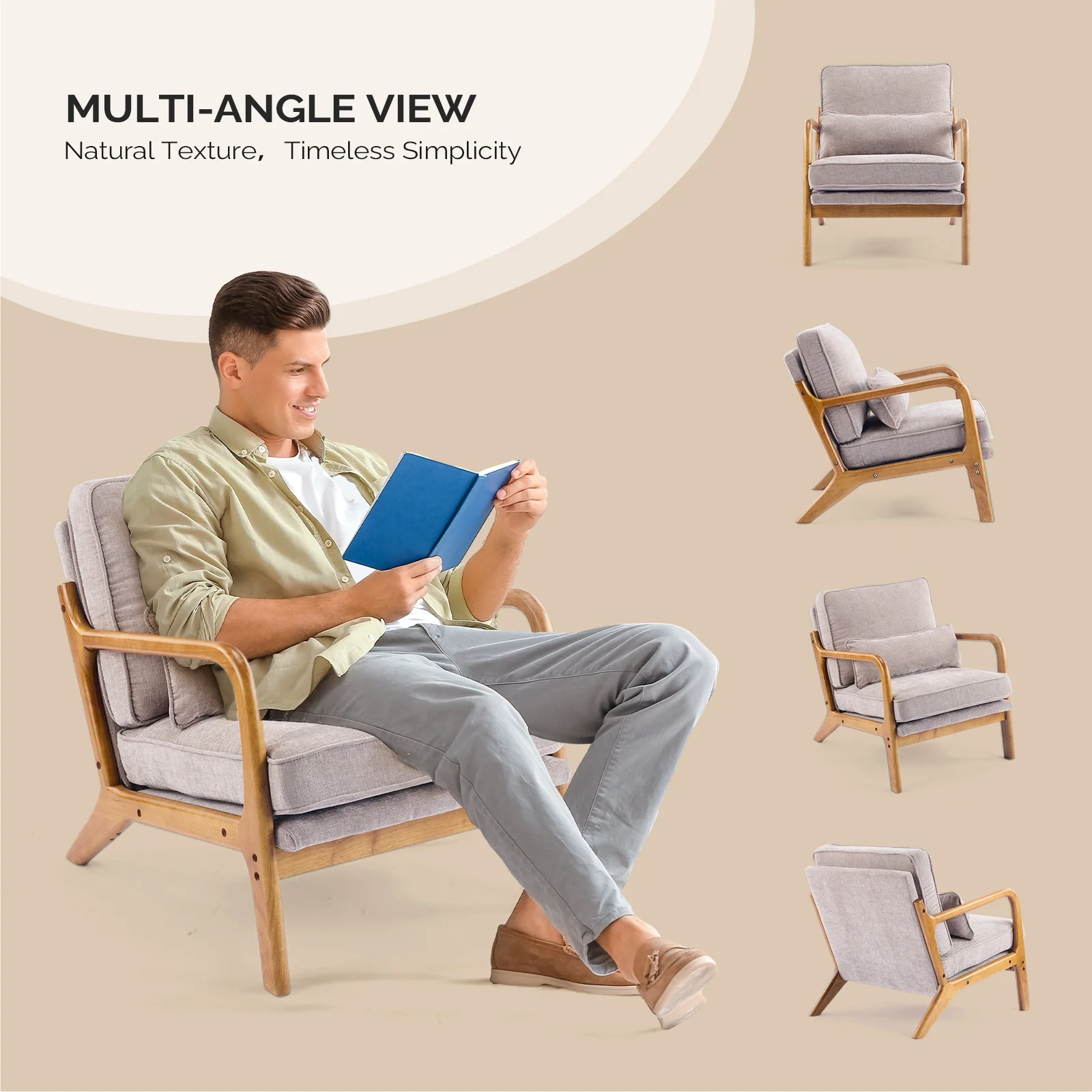 Ktaxon Accent Chair Corduroy Upholstered Armchair, Reading Club Chair with Pillow and Solid Wood Frame for Living Room Bedroom Furniture Off White - Image 87