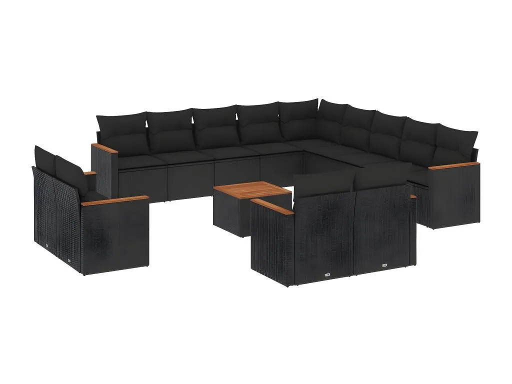 Set sofás de jardín 14 pzas con cojines ratán sintético negro 79704udwd