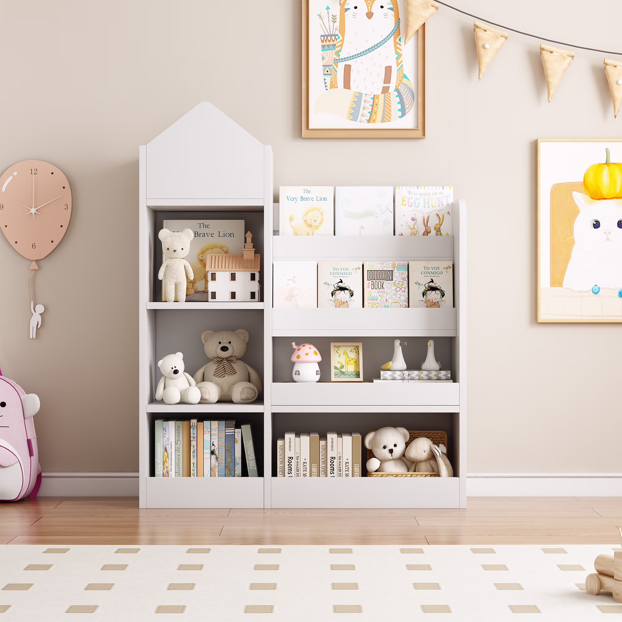 PAPROOS Kids Bookshelf, Wooden Kids Bookcase with Toy Storage Organizer Cabinet, Children Multi Shelf Cubby for Classroom, Kids Bedroom, Nursery, Wood - Image 5