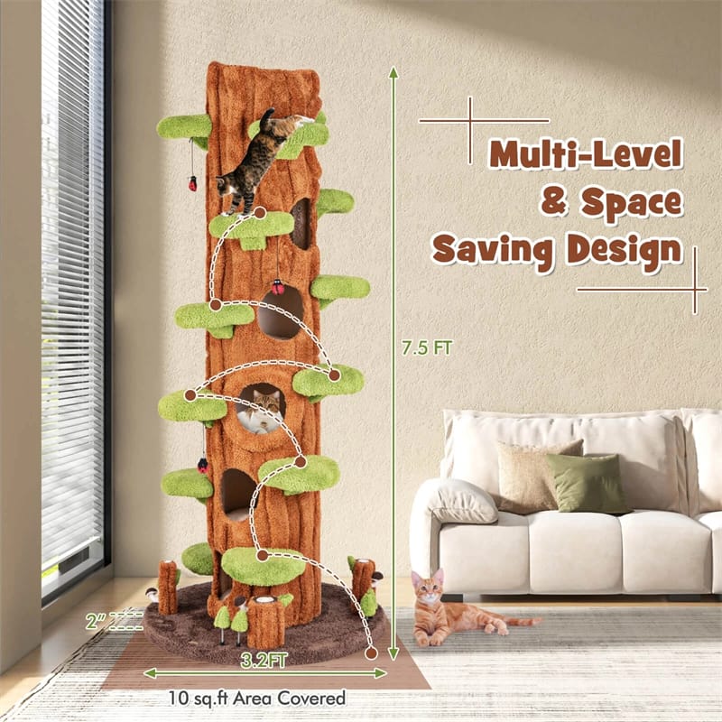 Eletriclife 90.5" Tall Multifunctional Cat Tree Tower with 5 Private Condos for Indoor Cats