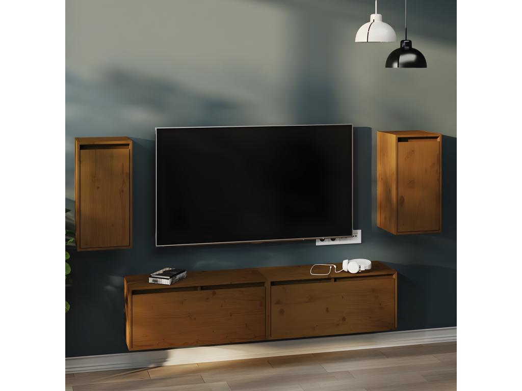 Armario de pared 2 uds madera de pino marrón miel 30x30x60 cm