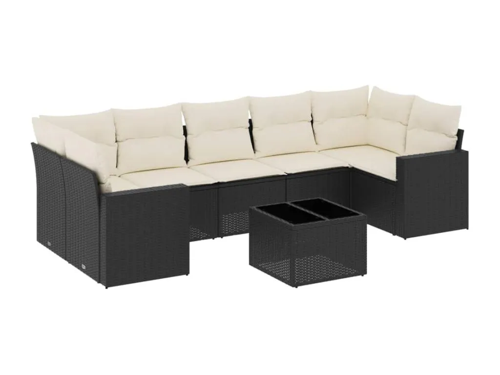 Set de sofás de jardín Biocasahogar de 8 piezas con cojines de ratán sintético negro HV6077582