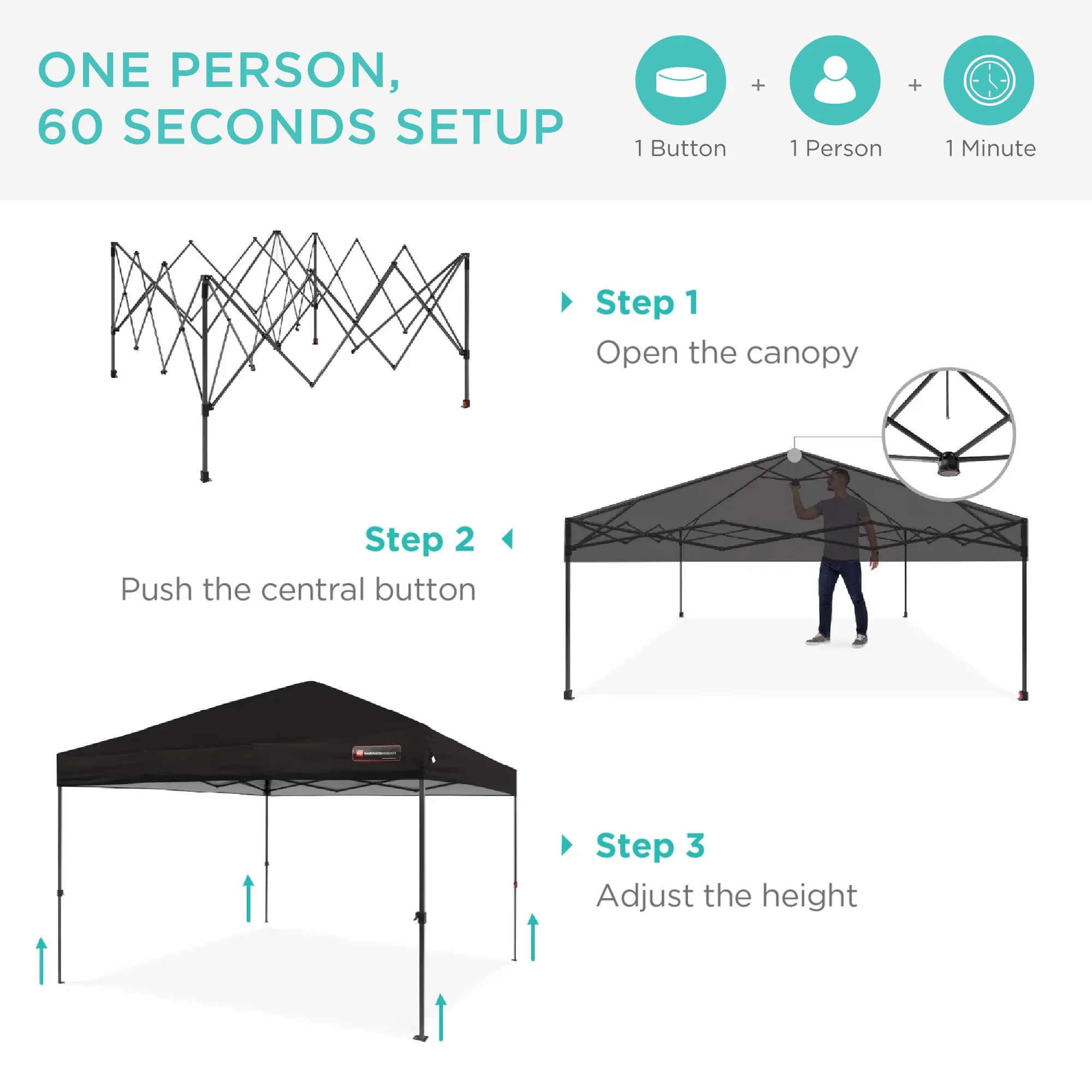 Best Choice Products 12x12ft Easy Setup Pop Up Canopy w/ 1-Button Setup, Wheeled Case, 4 Weight Bags - Navy Blue - Image 63