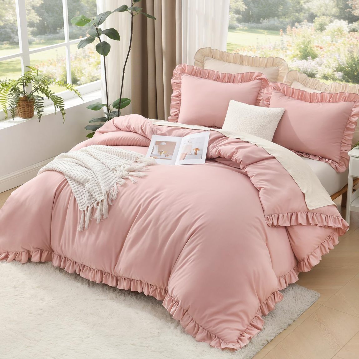 Pink Ruffle Edge Comforter Set