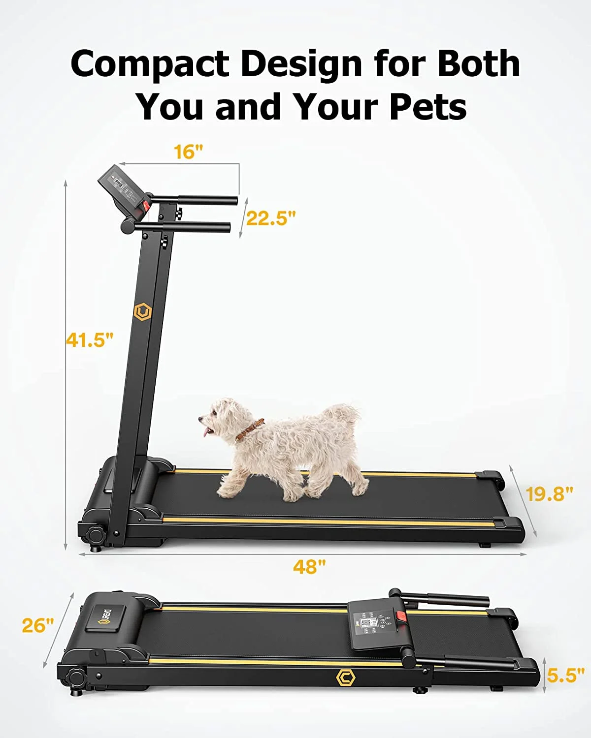 UREVO Folding Treadmill, 2.25HP Portable Mini Treadmills for Home Office, Compact Threadmill with 12 HIIT Modes, LCD Display, 265 lbs Capacity - Image 5
