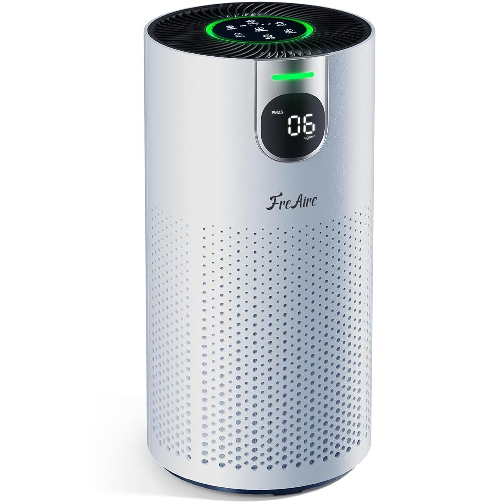 FreAire Air Purifiers for Home Large Room Covers up to 1800Ft², VisionAir 20dB Sleep Mode for Bedroom, with Real-Time AQI & PM2.5 Display,Light White