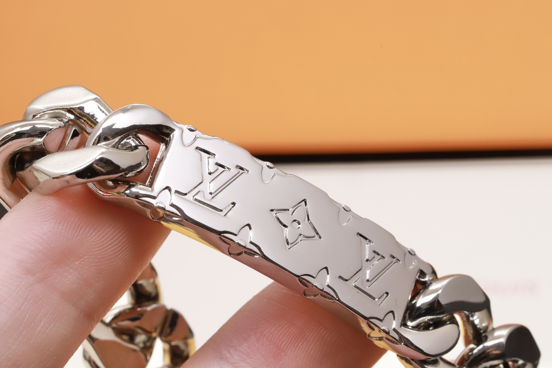 Louis Vuitton Men's Silver Color Chunky Cuban Bracelet - Original Replica Club