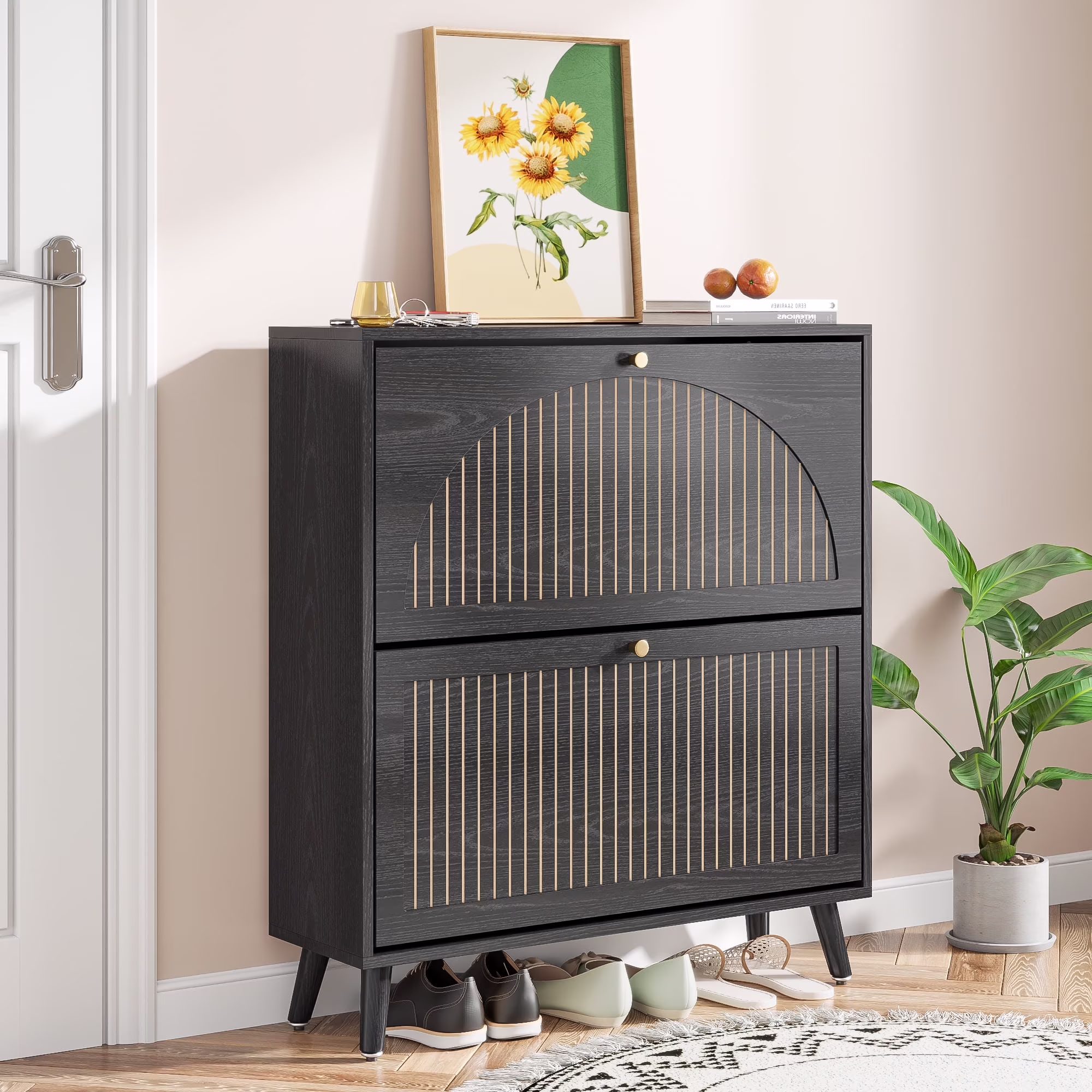 Shoe Storage Cabinet with 2 Flip Drawers, Modern Shoe Cabinet Storage for Entryway, Entryway Shoe Storage - Image 3