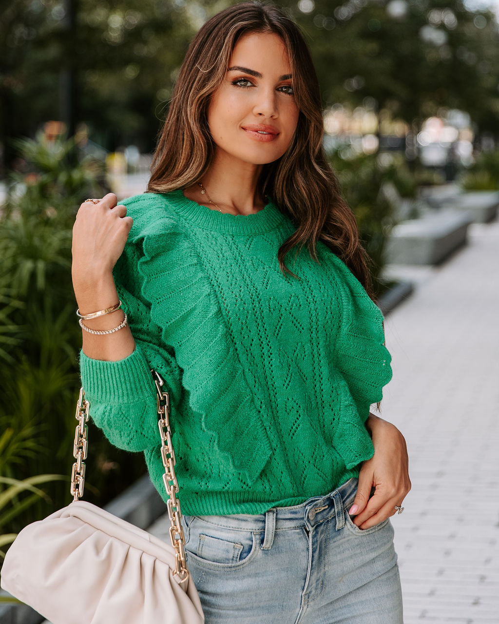 Wilson Knit Ruffle Pullover Sweater - Kelly Green - SALE - Se7enfashion