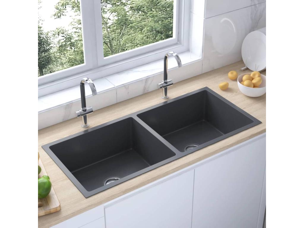 Prolenta Premium - Fregadero hecho a mano acero inoxidable negro