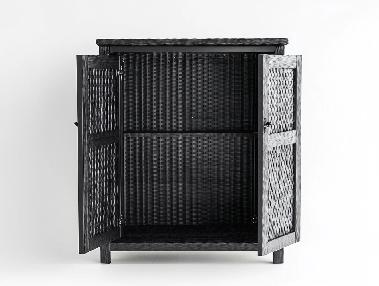 Armario bajo de ratán sintético negro para interior y exterior estilo moderno con estante 80x40x95cm KA1971215