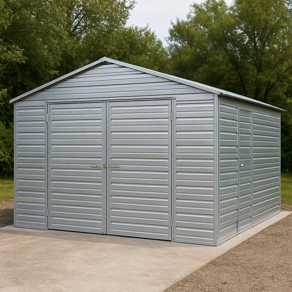 Garaje metálico exterior gris acero galvanizado almacenamiento 490x300x210 cm