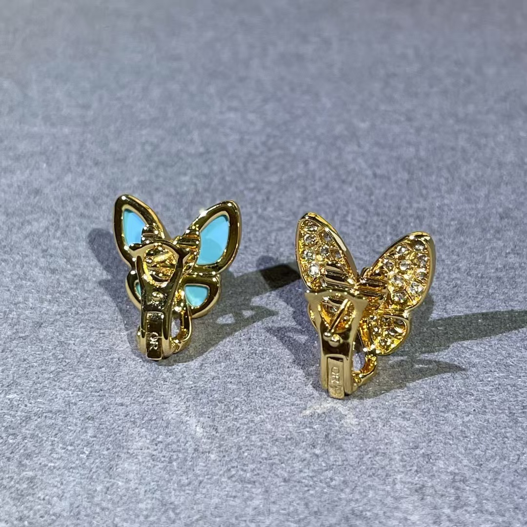 VCA Blue & Diamond Two Butterfly Earrings - Original Replica Club