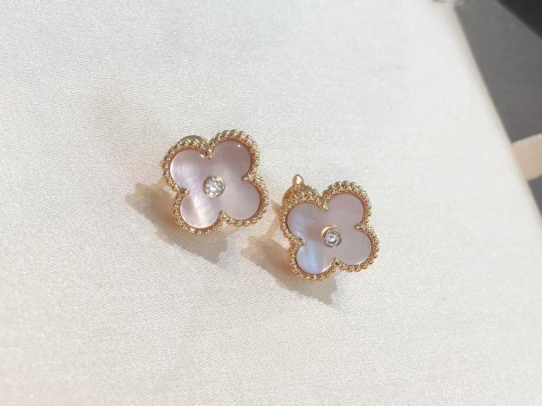VCA Pink Mother of Pearl Clover Stud Earrings - Original Replica Club