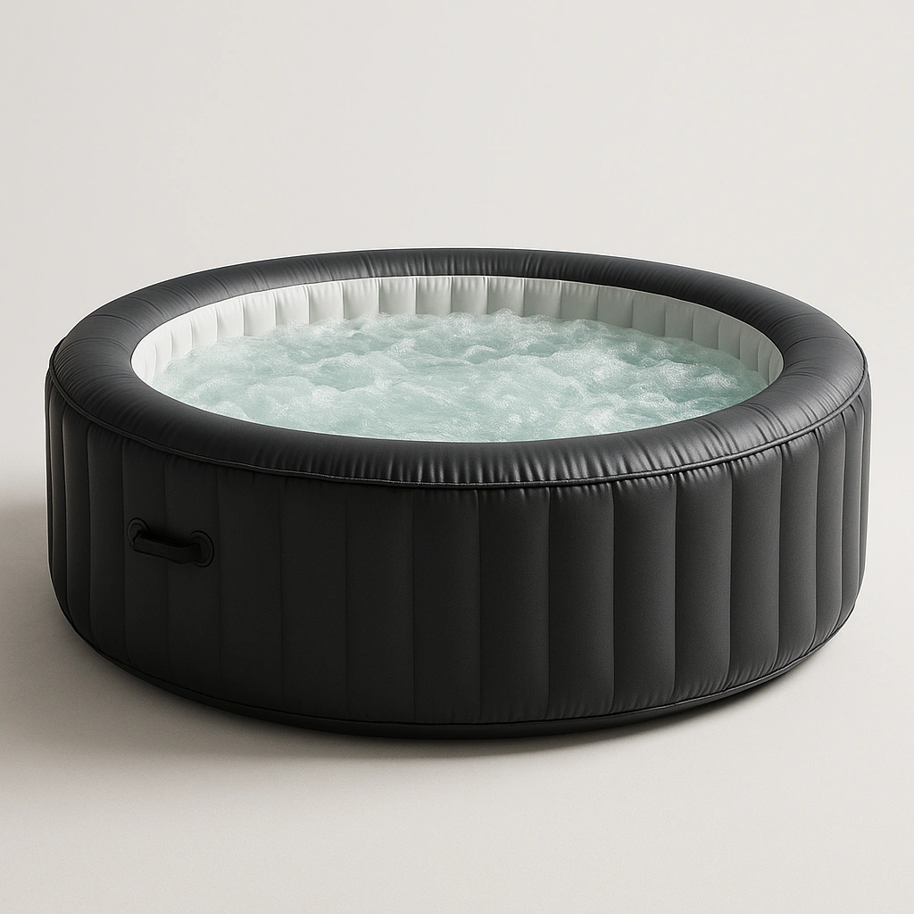 Spa inflable redondo de color negro con agua y burbujas 200x200x70 cm