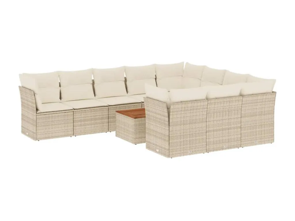 Set de sofás de jardín 11piezas con cojines ratán sintético beige NCDS09255