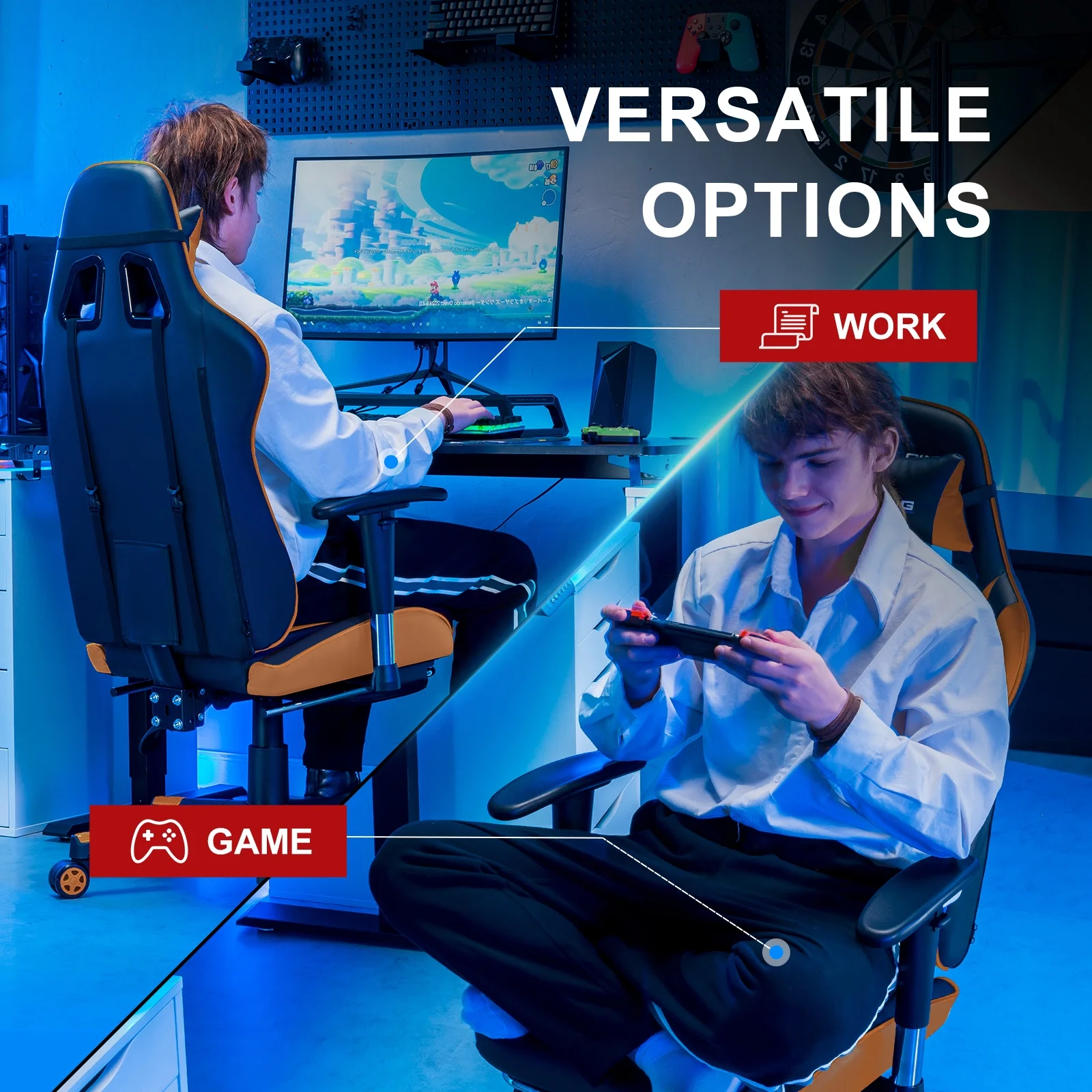 GTRACING Gaming Chair, Ergonomic Office Desk Chair with Lumbar Support, PU Leather, Footrest & Adjustable Headrest, Red - Image 51