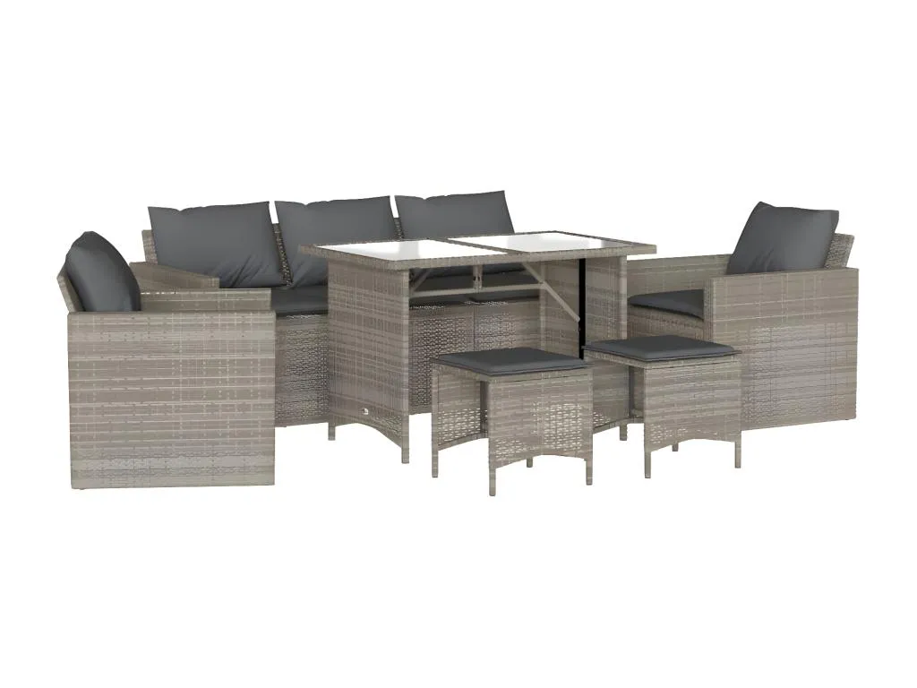 Set de sofás de jardín 6 piezas y cojines ratán sintético gris 63597WWIO