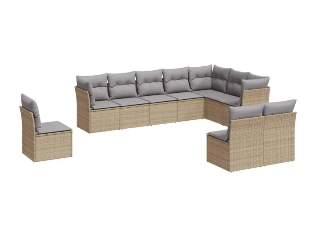 Juego de sofás jardín con cojines beige 10 pzas ratán sintético 67598ueux