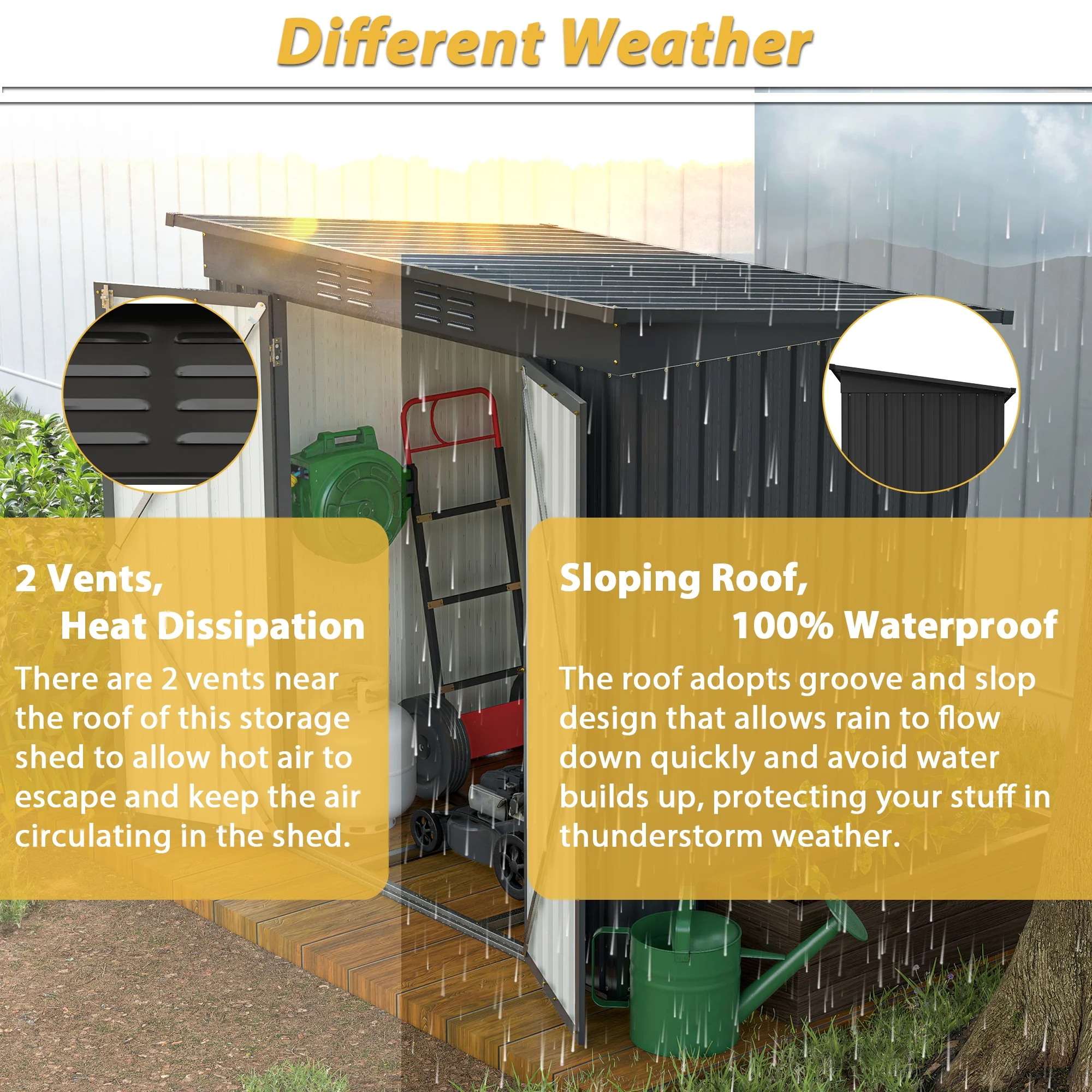 6 x 4 ft Outdoor Storage Shed with Floor Frame, Storage Sheds for Outside with Lockable Door, All Weather Garden Tool Shed with Air Vent for House Backyard Patio Lawn, Black - Image 7