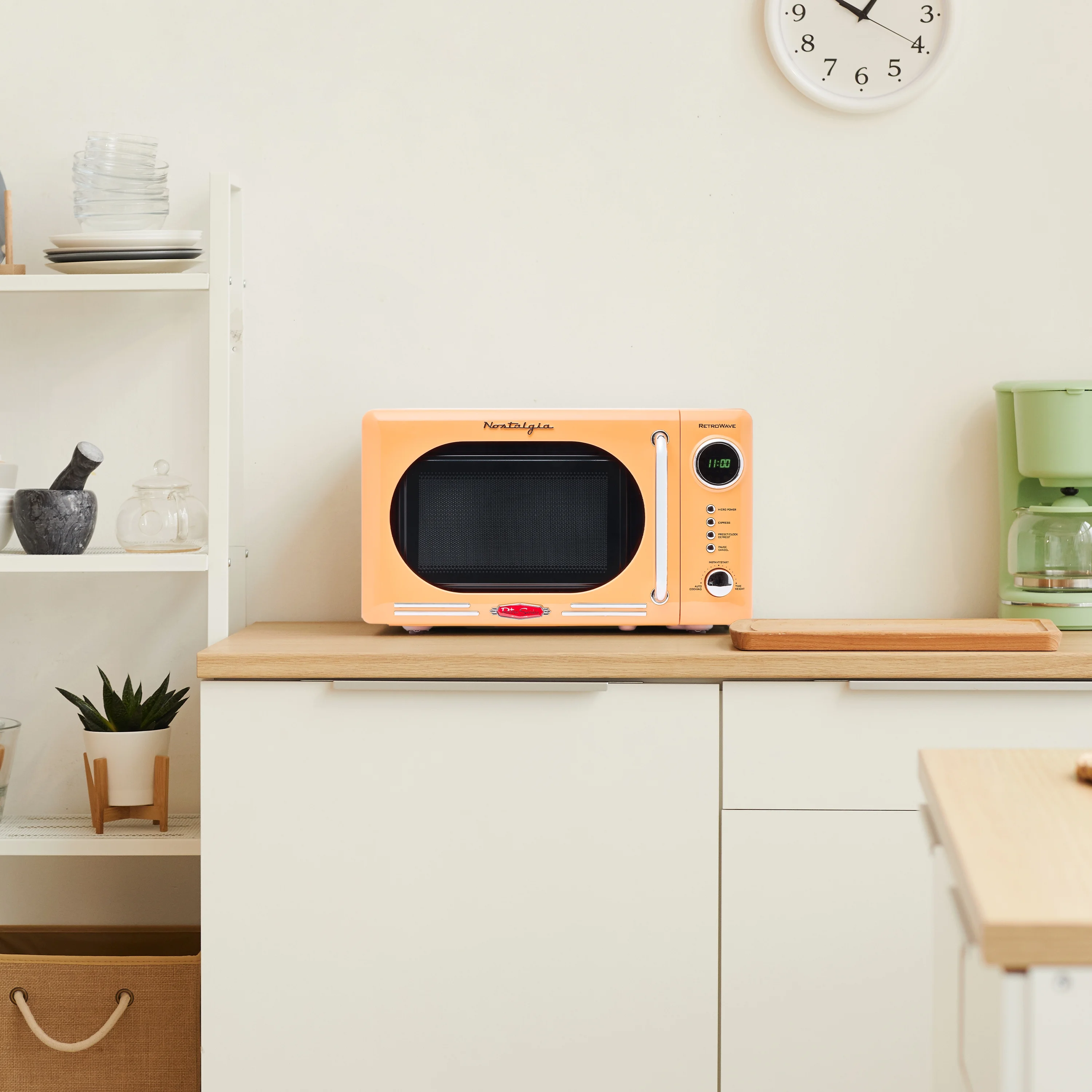 Nostalgia Retro Compact Countertop Microwave Oven - 0.7 Cu. Ft. - 700-Watts with LED Digital Display - Child Lock - Easy Clean Interior - Orange - Image 4