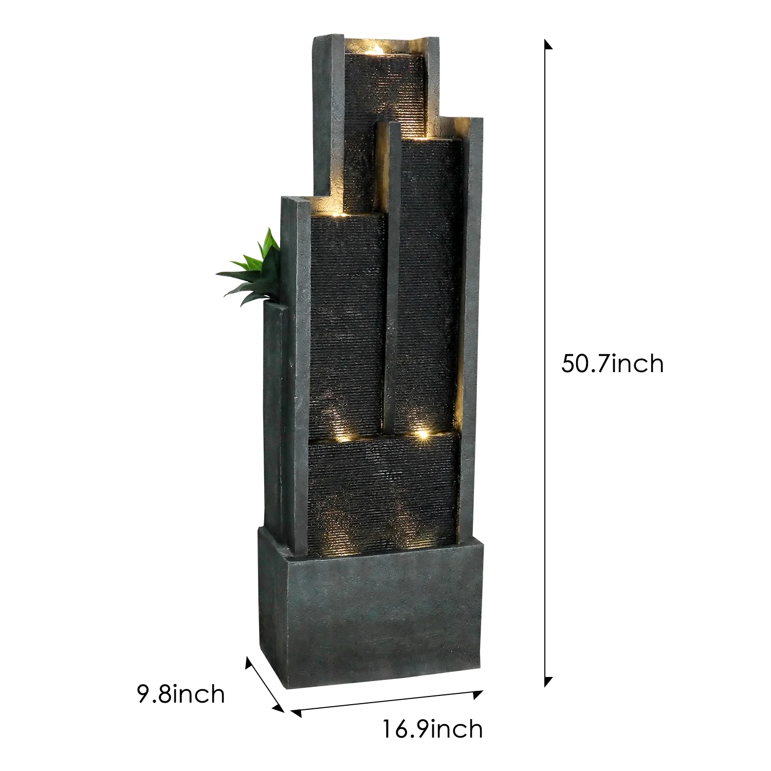 4-Tier Water Fountain with LED Lights - 50.7" H Waterfall Fountain Indoor Outdoor Water Feature for Home, Patio, Garden - Image 7