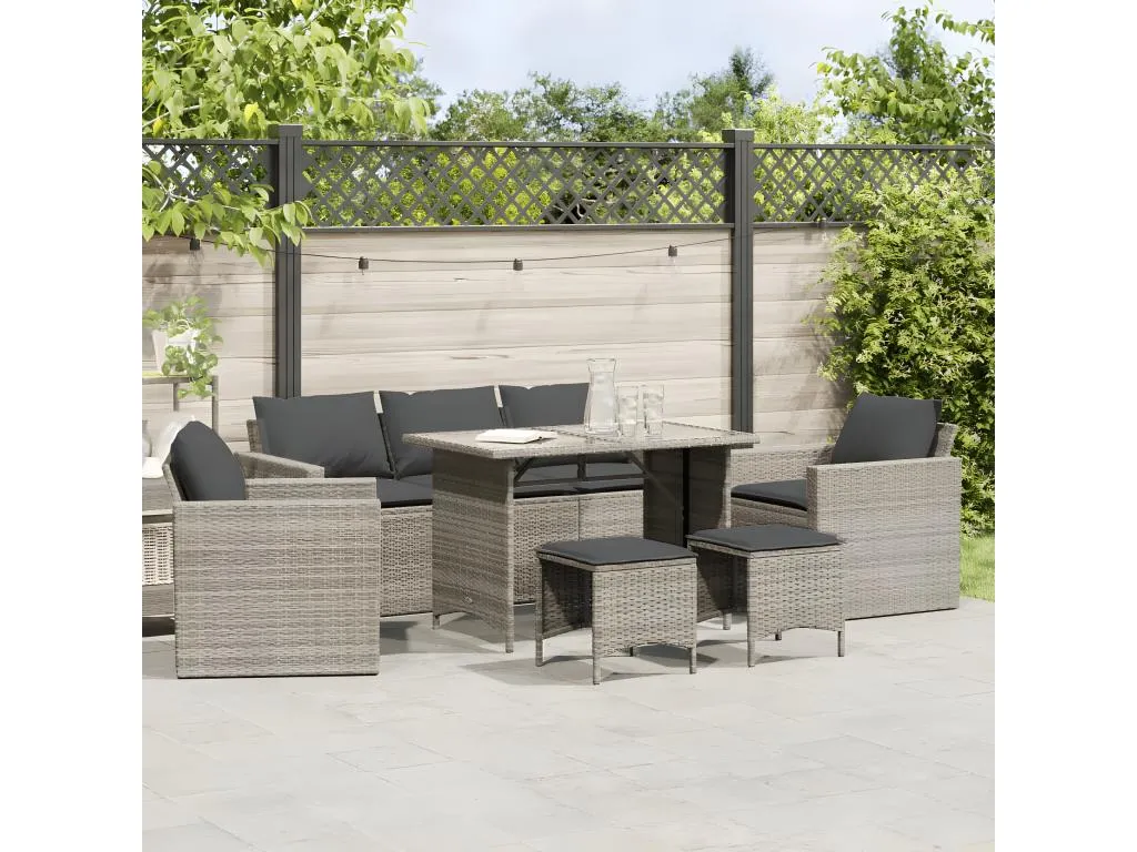 Set de sofás de jardín 6 piezas y cojines ratán sintético gris 63597WWIO