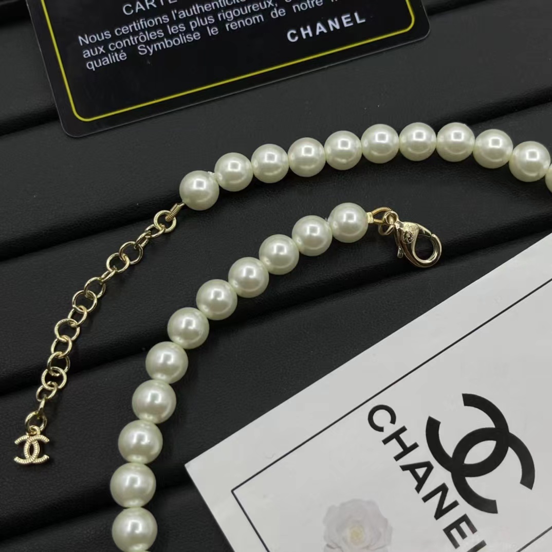 Chanel Letter Pednant Pearl Chain Necklace - Original Replica Club