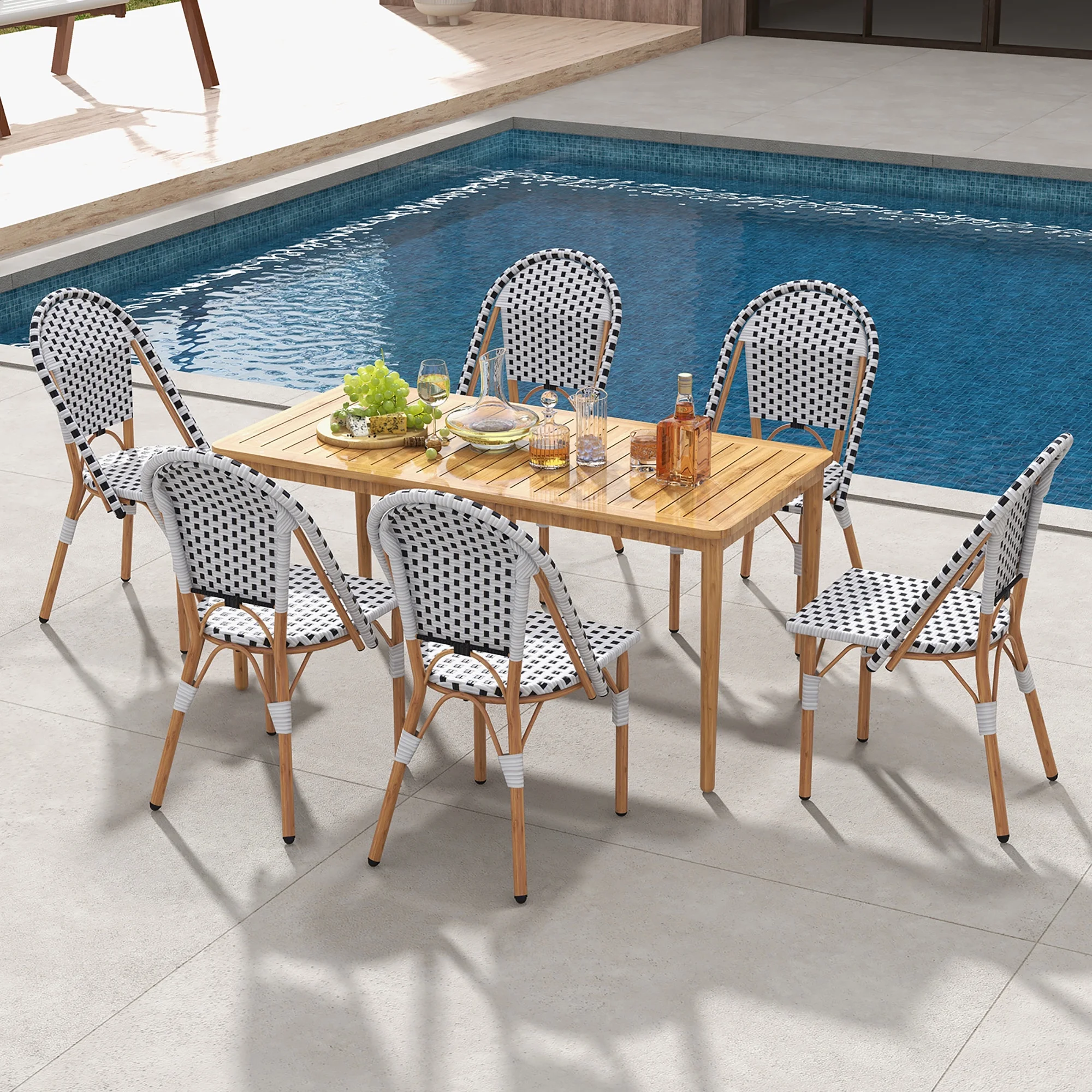 Gymax French Bistro Chair Set of 4 w/ Hand-woven Rattan Galvanized Metal Frame Outdoor - Image 5