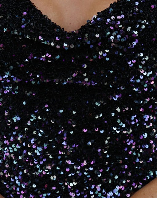 Ashlee Sequin Velvet Cowl Neck Mini Dress - Midnight Blue - Se7enfashion