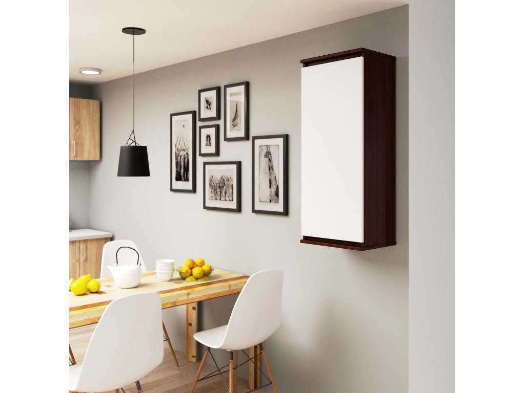 Armario de pared Confortzx W40 Wenge 40 cm 1 puerta color Blanco mate 3 estantes 40x30x99 cm
