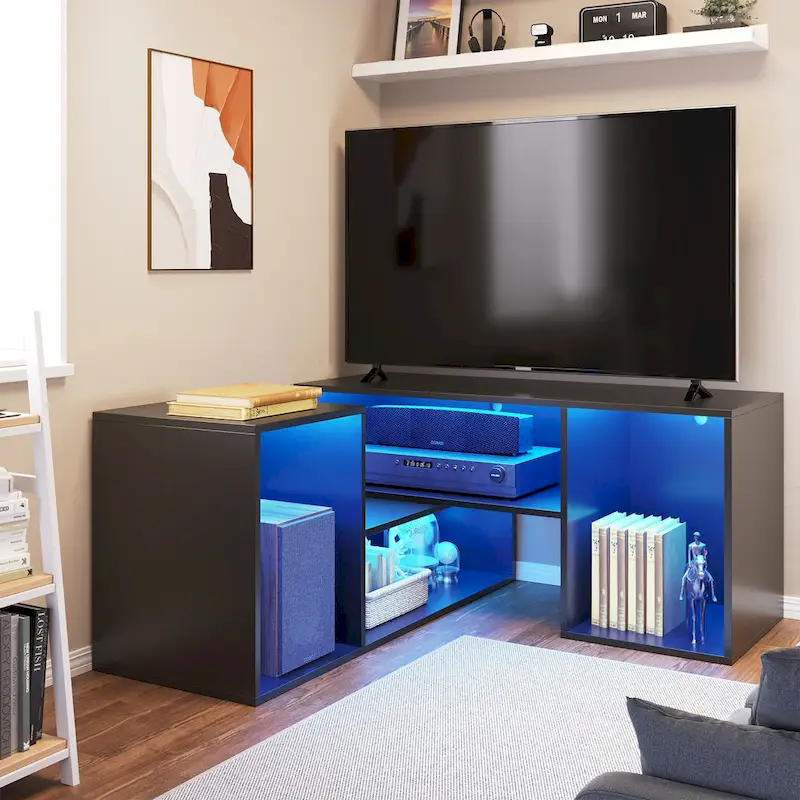 Modern Modular TV Stand with LED Lighting & Open Storage
