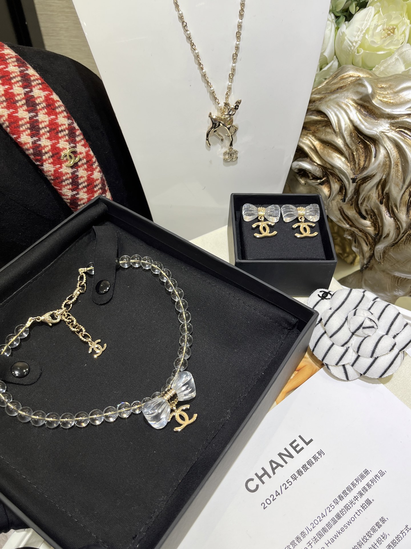 Chanel Transparent Beads Bow Knot CC Pendant Necklace - Original Replica Club