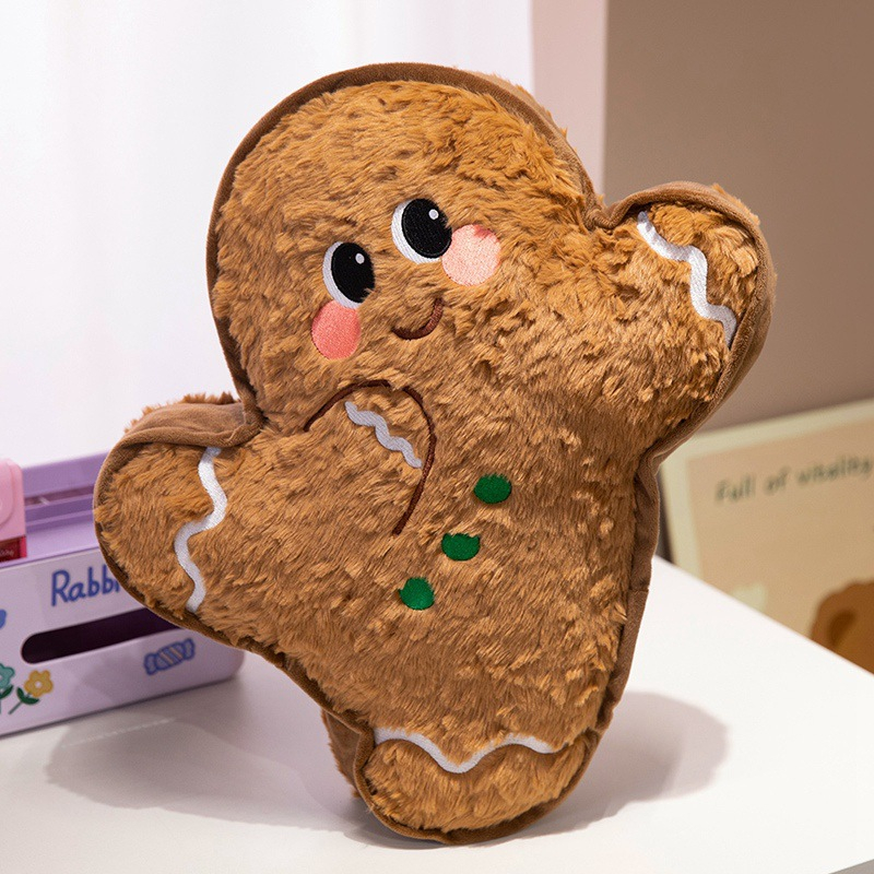 Gingerbread Man Shaped Plush Pillow Soft Fluffy Sherpa Cartoon Christmas Decor Plush Toy for Home Decor Holiday Gift