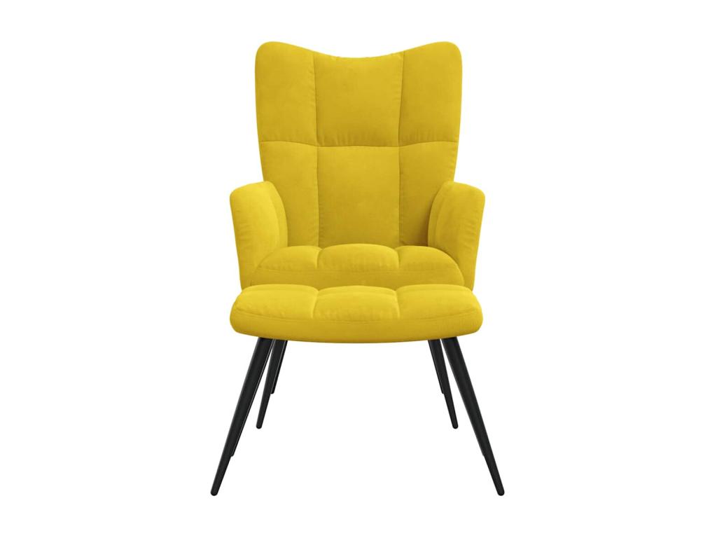 Silla de relajación con reposapiés terciopelo amarillo mostaza