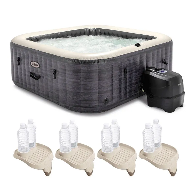 Intex PureSpa Plus Graystone Inflatable Hot Tub, 94 x 28″, w/ Cup Holder 4-Pack