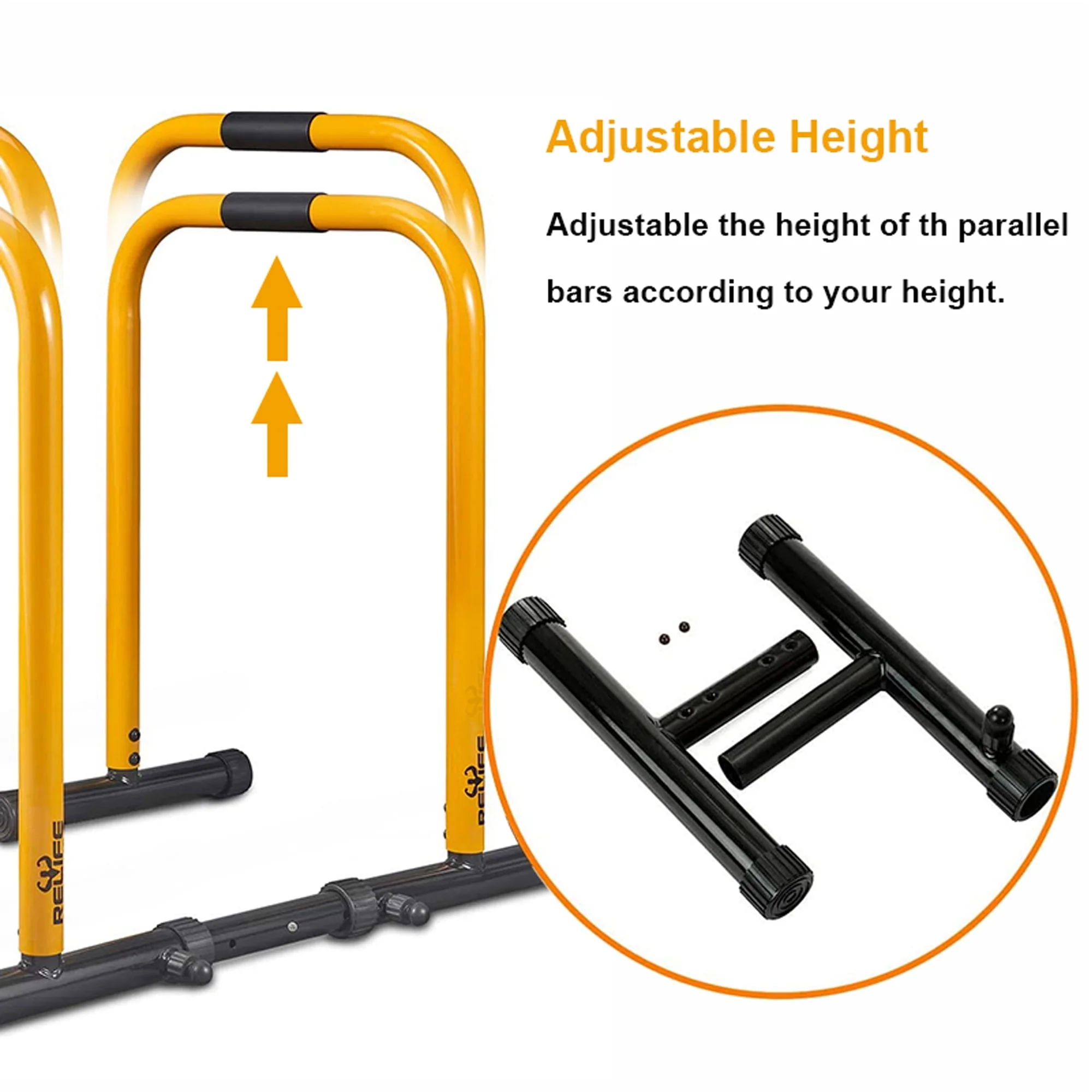 Relife Sports Dip Stand Station with Adjustable Height 300lb Dip Bar for Home Gym, Yellow - Image 4