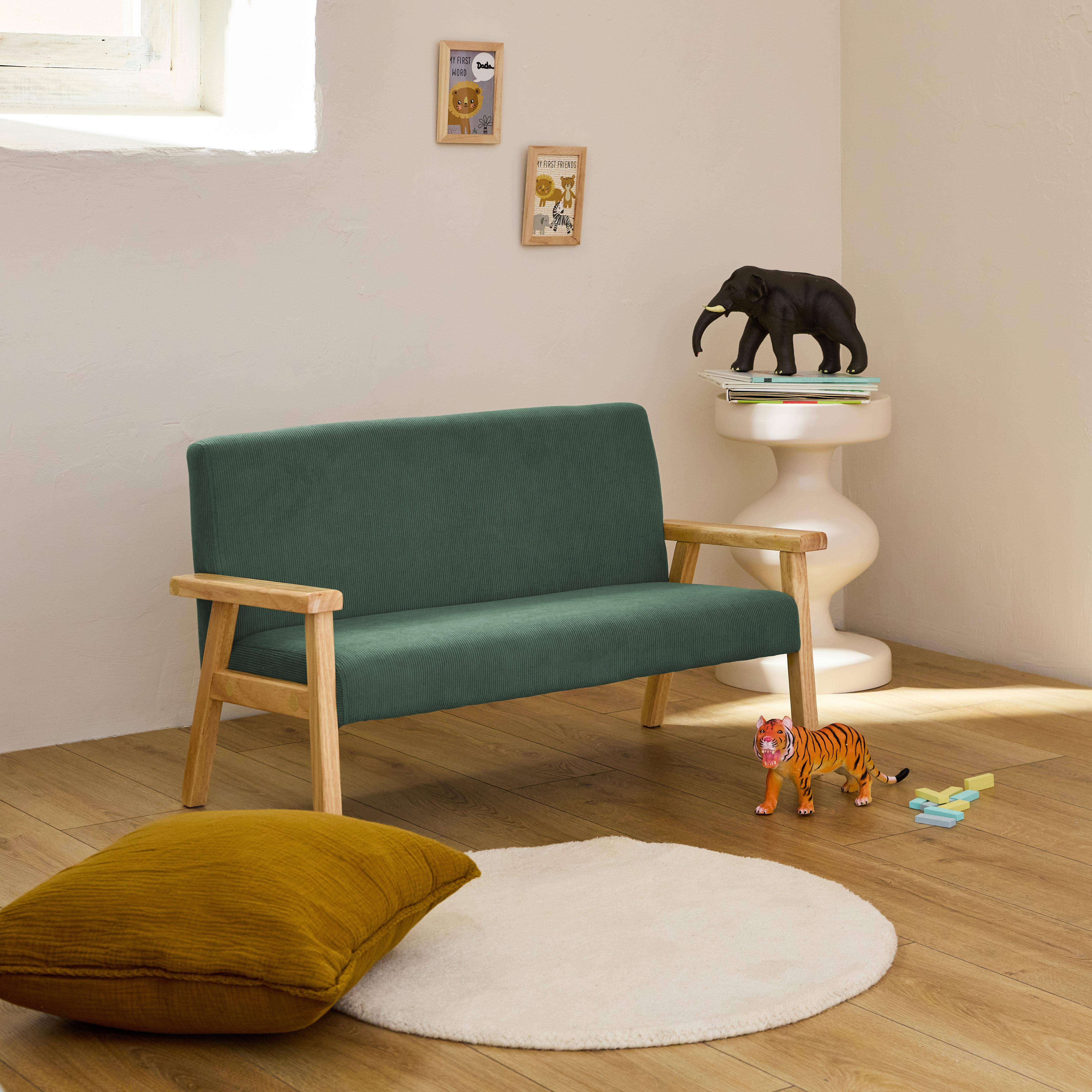 Isak kids - Banco infantil de pana y madera de caucho, 2 plazas