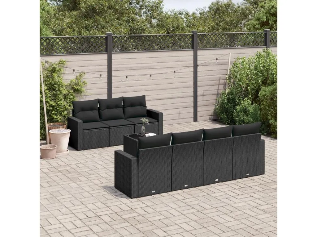Set de sofás de jardín 8 piezas y cojines ratán sintético negro ferf35275