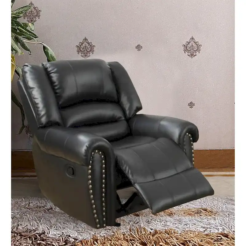 Comfort Plus Black Bonded Leather & Plywood Recliner/Glider