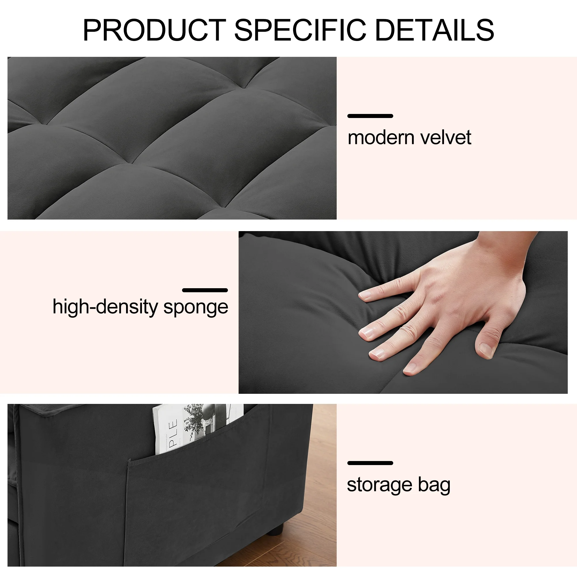 Convertible Sofa Bed,3-in-1 Sleeper Sofa with Pull Out Bed,Sleeper Futon Couch Loveseat with Adjsutable Backrest and Pillows for Living Room,Gray - Image 13