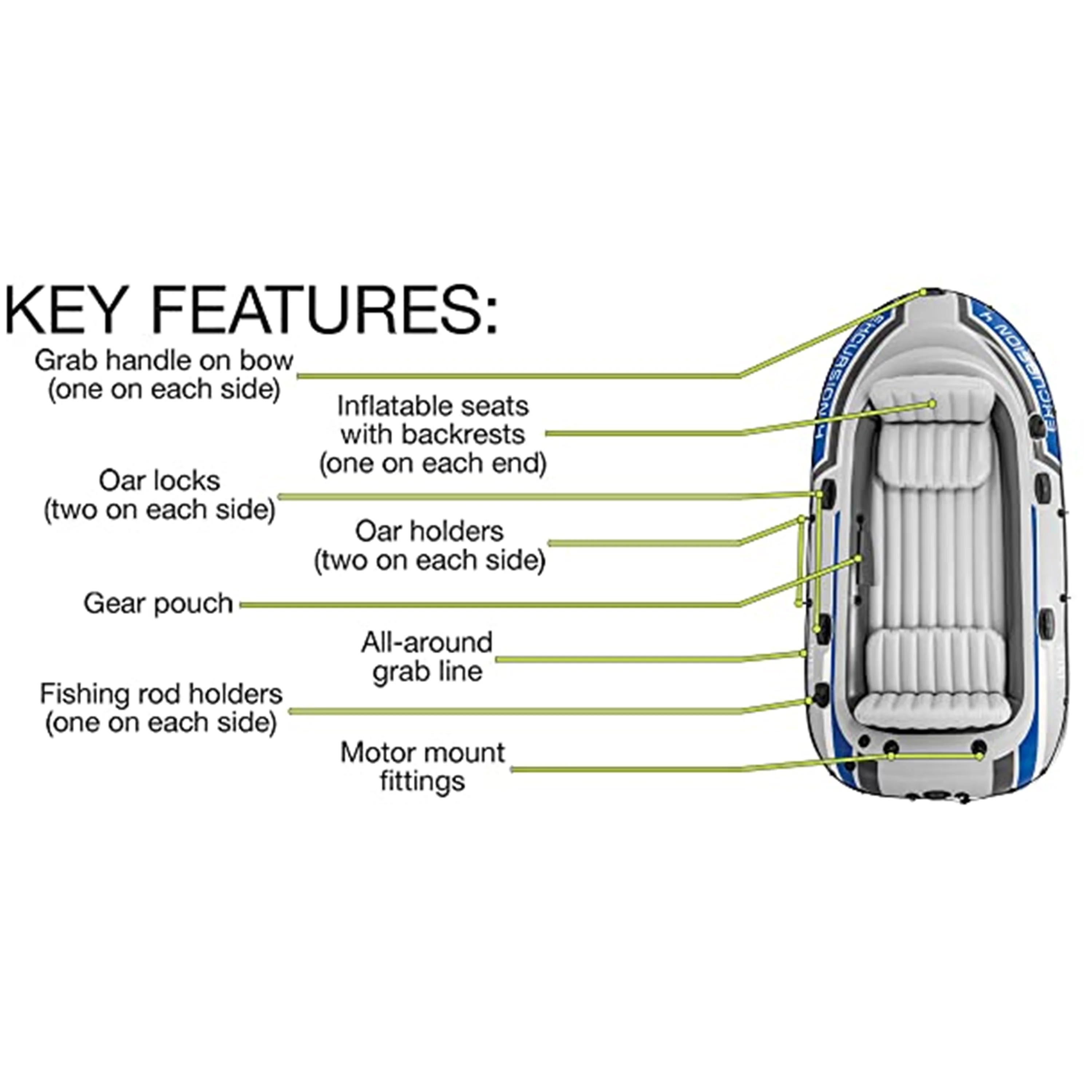 Intex Excursion 4 Person Inflatable Rafting and Fishing Boat Set with 2 Oars - Image 3